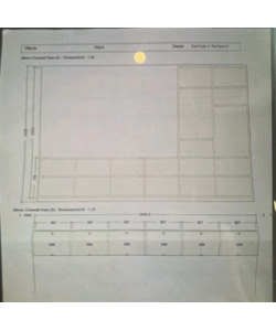Maatwerk dressoir kast (zoals schets) - 380 x 30/40 x 240H cm - 3 cm plankdikte - eigen indeling vakken - 2 deurtjes boven in - push to open - 6 deurtjes onderin het dressoir - S 2005 Y10R