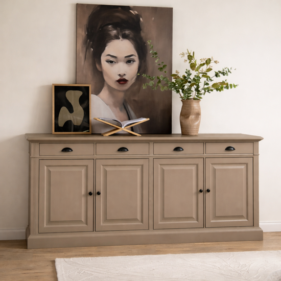 123kast  Dressoir Dortmund - 220x50x90H - 4 deuren - 4 soft close lades - landelijke afwerking