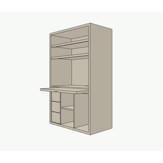 123kast Computerkast Roma 02 - 120x60x190H cm - uitschuifblad - 2 dichte scharnierdeuren - verstelbare bovenplanken - strakke afwerking