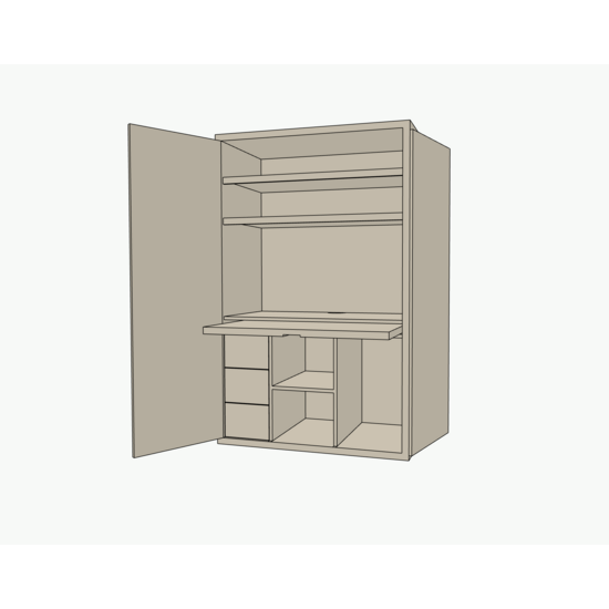 123kast Computerkast Roma 02 - 120x60x190H cm - uitschuifblad - 2 dichte scharnierdeuren - verstelbare bovenplanken - strakke afwerking