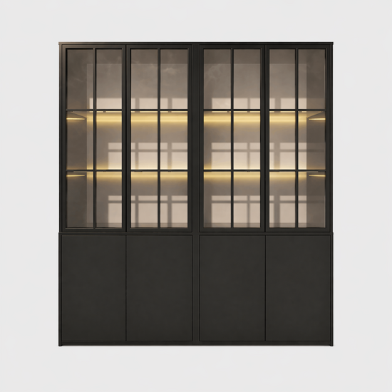 123kast  Buffet/vitrinekast Gibraltar - 240x50x225H cm - stalen deuren - standaard ZONDER verlichting