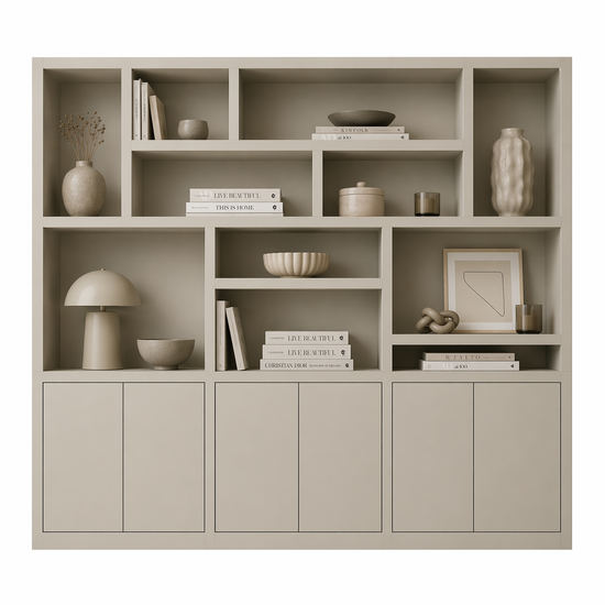 123kast Vakkenkast Tulum - 300x40x240H cm - plank dikte 5cm - push to open deuren - strakke afwerking