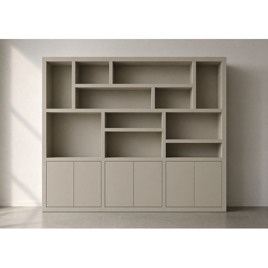 123kast Vakkenkast Tulum - 300x40x240H cm - plank dikte 5cm - push to open deuren - strakke afwerking