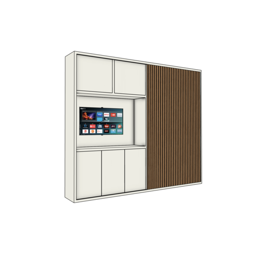 123kast Tv bureau kast San Antonio - 290x40x240H cm - eiken schuifdeur - uitschuif werkblad - push to open deuren - strakke afwerking