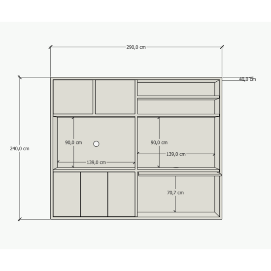 123kast Tv bureau kast San Antonio - 290x40x240H cm - eiken schuifdeur - uitschuif werkblad - push to open deuren - strakke afwerking