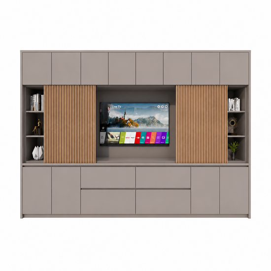 123kast  TV Vakkenkast/tv-kast Winterberg - 400x40x240H cm - cinewall - tv vak - met schuifdeuren - 12 push to open deuren - 4 greeploze soft close lades - strak design - demontabel - 3cm plankdikte