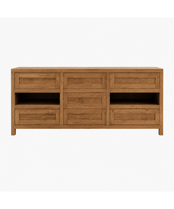 Dressoir - 220 x 50 x 80H cm - Robuust kleur eiken - 7 lades - 2 open vakken