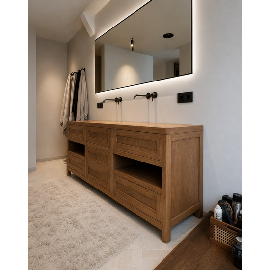 123kast   Dressoir - 220 x 50 x 80H cm - Robuust kleur eiken - 7 lades - 2 open vakken