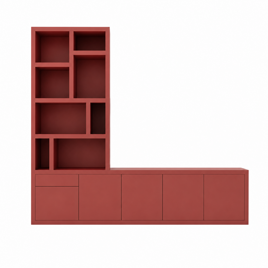 123kast  Tv dressoir Lizard - 300x40x240H cm - vakkenkast gedeelte - push to open deuren - push to open lade - strakke afwerking  - 5cm plankdikte