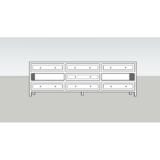 123kast   Dressoir - 220 x 50 x 80H cm - Robuust kleur eiken - 7 lades - 2 open vakken