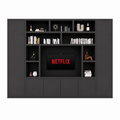 123kast  Cinewall Austin - 350x40x240H cm - open vakken - 6 greeploze dichte deuren - tv vak - cinewall - strak design