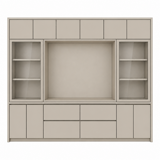 123kast  TV vakkenkast Gerlos - 325x40x240H cm - glazen schuifdeuren - push to open deuren - soft close lades - strak design