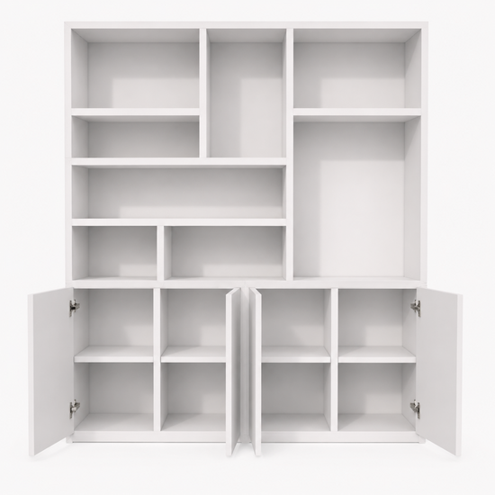 123kast  Vakkenkast Formentera - 200x35x235H cm - plank dikte 4cm - 4 greeploze push to open deuren - strak design