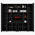 123kast  Cinewall Austin - 350x40x240H cm - open vakken - 6 greeploze dichte deuren - tv vak - cinewall - strak design