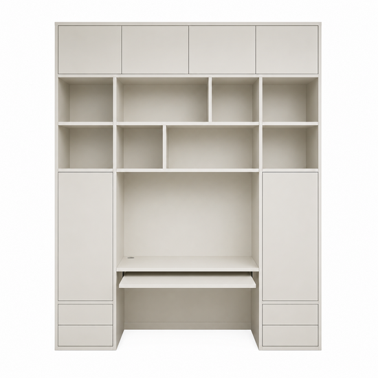 123kast Bureau vakkenkast Termoli - 280x40x335H cm - push to open deuren - push to open lades - 4cm plank dikte - strakke afwerking