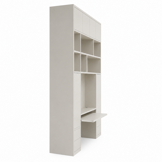 123kast Bureau vakkenkast Termoli - 280x40x335H cm - push to open deuren - push to open lades - 4cm plank dikte - strakke afwerking