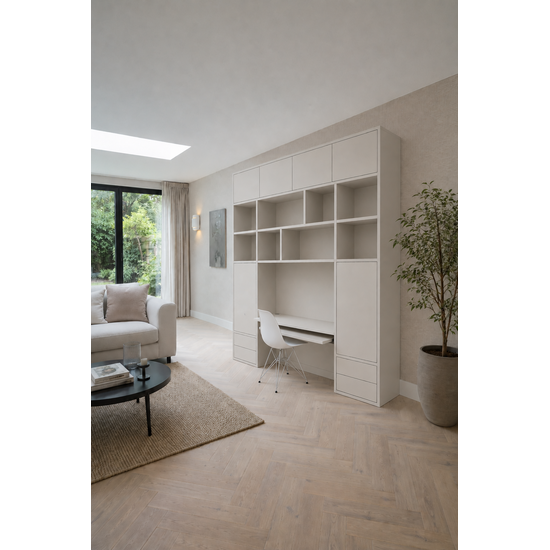 123kast Bureau vakkenkast Termoli - 280x40x335H cm - push to open deuren - push to open lades - 4cm plank dikte - strakke afwerking