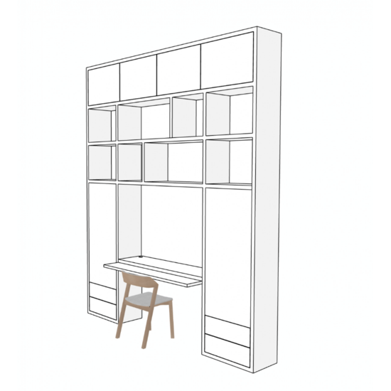 123kast Bureau vakkenkast Termoli - 280x40x335H cm - push to open deuren - push to open lades - 4cm plank dikte - strakke afwerking