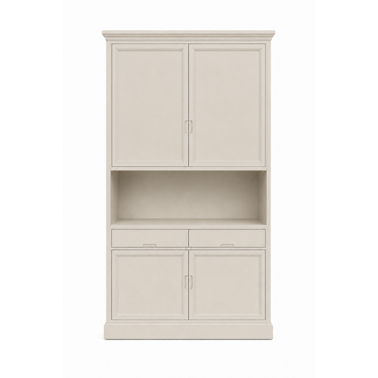 123kast Opbergkast Tenby - 150x35x160H - 4 dichte push to open deuren met sierlijke lijst op deuren - 2 push to open lades