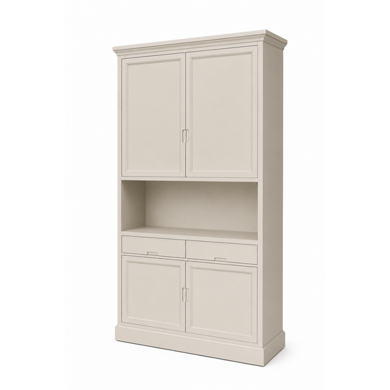 123kast Opbergkast Tenby - 150x35x160H - 4 dichte push to open deuren met sierlijke lijst op deuren - 2 push to open lades