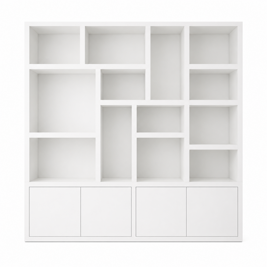 123kast Malawi 240x45x240H cm - strak design - 4 greeploze push to open deuren - 5cm plank dikte
