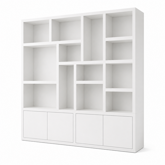 123kast Malawi 240x45x240H cm - strak design - 4 greeploze push to open deuren - 5cm plank dikte