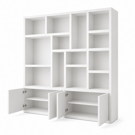 123kast Malawi 240x45x240H cm - strak design - 4 greeploze push to open deuren - 5cm plank dikte