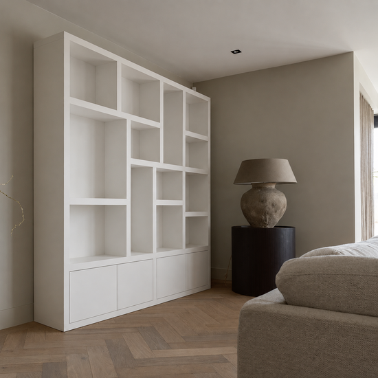 123kast Malawi 240x45x240H cm - strak design - 4 greeploze push to open deuren - 5cm plank dikte
