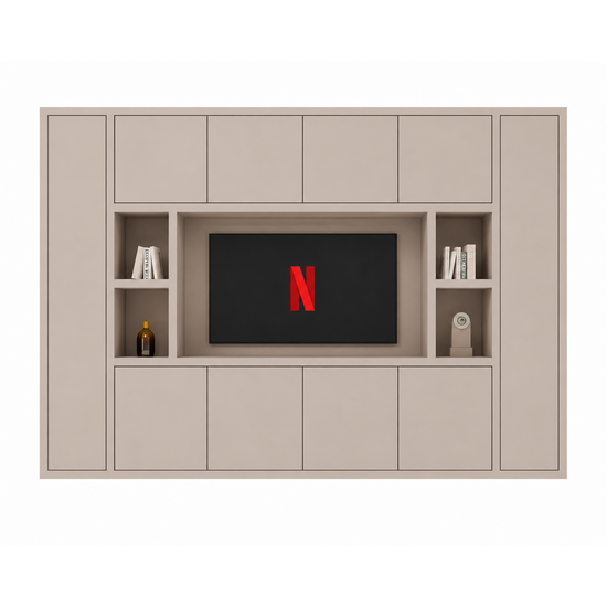123kast  Cinewall Bali - 350x40x210H cm - 10 push to open deuren - 5 open vakken