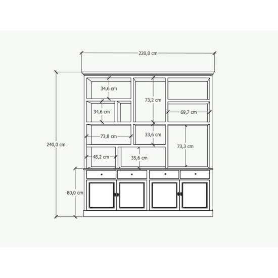 123kast Havana 220x40x240H cm - 4cm frame dikte  - 4 soft close lades - 4 scharnierdeuren  - landelijke afwerking