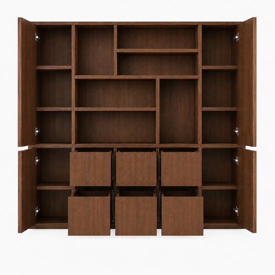 123kast Vakkenkast Yoko - 300x40x220H cm - 5cm frame dikte - 6 push-to-open lades - 4 push to-open deuren