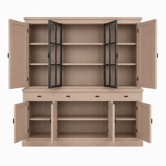 123kast  Buffetkast Montana 05 - 220x46x220H cm - dichte deuren - 2 stalen deuren - strak design - zwarte greepjes - 4 soft close lades