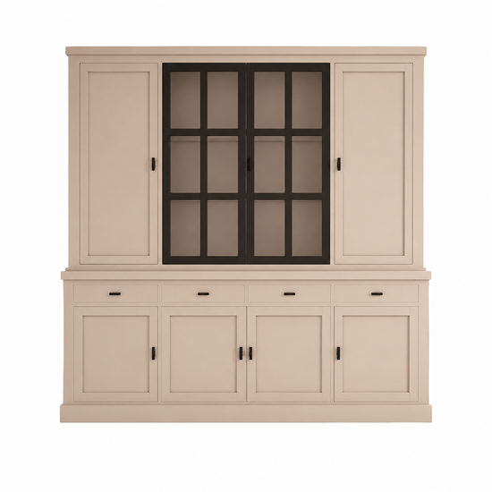 123kast  Buffetkast Montana 05 - 220x46x220H cm - dichte deuren - 2 stalen deuren - strak design - zwarte greepjes - 4 soft close lades