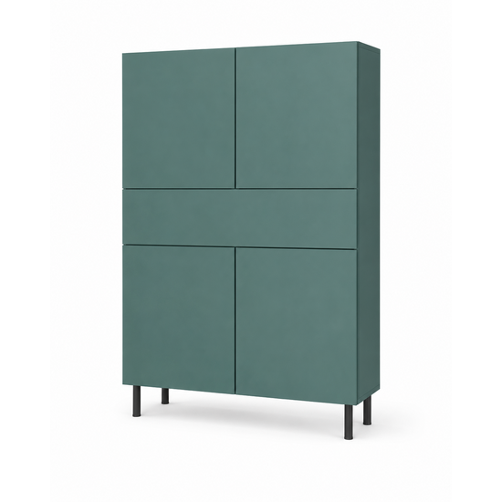 123kast  Opbergkast Piana - 112x42x162H cm - op stalen zwarte poten - 1 push to open lade - 4 push to open deuren