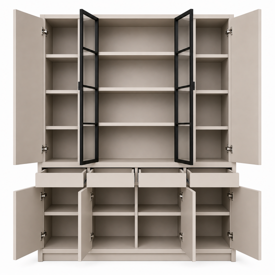 123kast  Vitrinekast Milazzo - 240x40x250H cm - push to open deuren - stalen glazen deuren - strakke afwerking