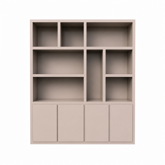 123kast  Vakkenkast Manhattan 04 - 200x40x240H cm - strak design - 4 push to open deuren - open vakken - greeploze deuren - 5cm plank dikte