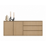 123kast  Dressoir Sidney - 220x45x80H cm -  strak design - licht eiken - 2 greeploze deuren - 3 greeploze lades