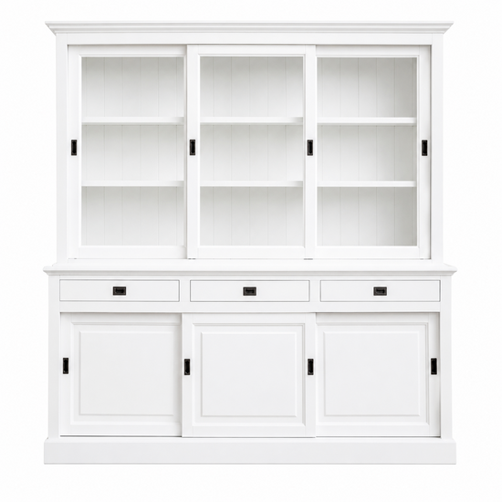 123kast  Buffetkast Mexico - 230x50x230H cm - 3 vitrine schuifdeuren - 3 lades - 3 dichte schuifdeuren