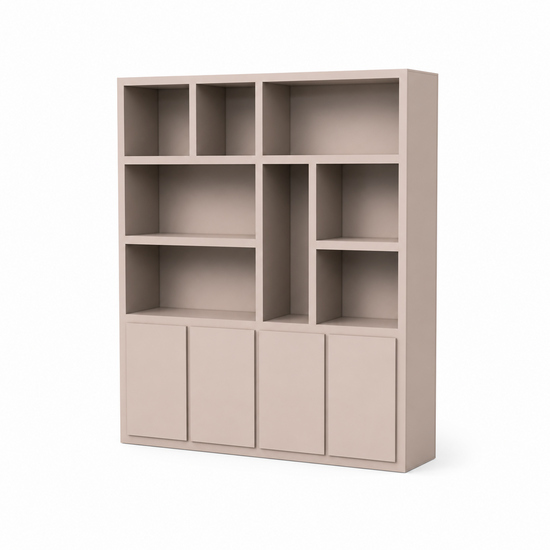 123kast  Vakkenkast Manhattan 04 - 200x40x240H cm - strak design - 4 push to open deuren - open vakken - greeploze deuren - 5cm plank dikte