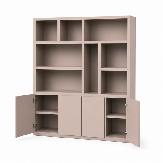 123kast  Vakkenkast Manhattan 04 - 200x40x240H cm - strak design - 4 push to open deuren - open vakken - greeploze deuren - 5cm plank dikte