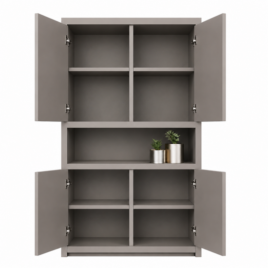123kast  Vakkenkast Manhattan 08 - 120x40x240H cm - strak design - 4 greeploze deuren - open vakken gedeelte
