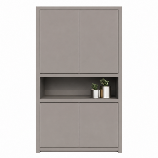 123kast  Vakkenkast Manhattan 08 - 120x40x240H cm - strak design - 4 greeploze deuren - open vakken gedeelte
