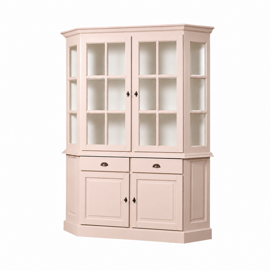 123kast  Buffetkast Winchester - 160x45x200H cm - half rond - 2 vitrine scharnierdeuren - 2 soft close lades - 2 dichte scharnierdeuren