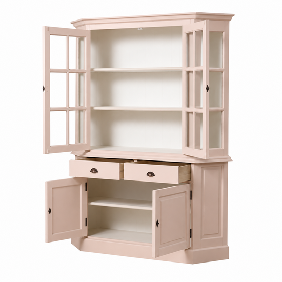 123kast  Buffetkast Winchester - 160x45x200H cm - half rond - 2 vitrine scharnierdeuren - 2 soft close lades - 2 dichte scharnierdeuren