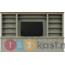 123kast Bookcabinet Modern Library - 300x43x260H cm - middle part 130cm wide for tv ( make hole for cables) - with oak middel and top list - under cabinet nog aligned with the upper cabinet