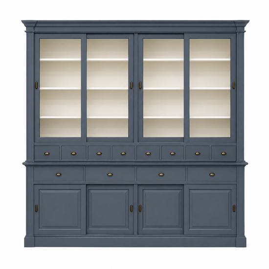 123kast  Buffetkast Le Grand St Tropez - 300x50x240H cm - Demontabel - 4 vitrine schuifdeuren - 8 kleine lades - 4 grote soft close lades - 4 dichte schuifdeuren