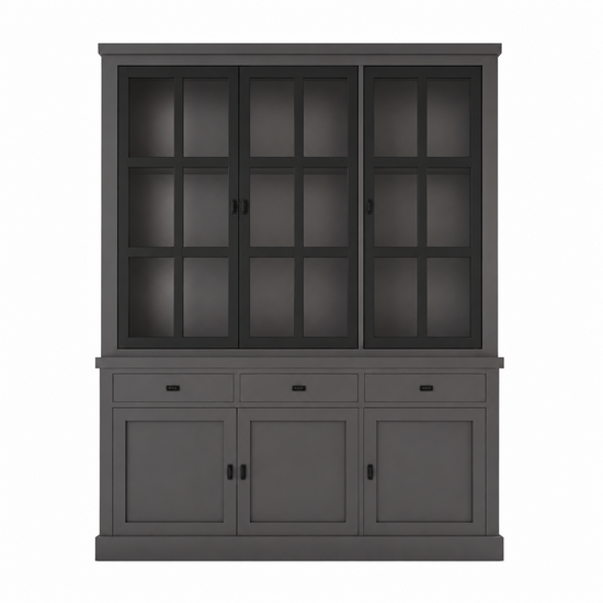 123kast  Buffetkast Montana 02 - 170x46x220H cm -  3 stalen deuren - strak design - zwarte greepjes - 3 soft close lades