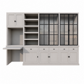 123kast  Bureau buffetkast Kansas - 340x50x220H cm - met stalen deuren - bureau vak met uitschuif plank - open boekenkast gedeelte