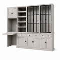 123kast  Bureau buffetkast Kansas - 340x50x220H cm - met stalen deuren - bureau vak met uitschuif plank - open boekenkast gedeelte