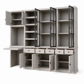 123kast  Bureau buffetkast Kansas - 340x50x220H cm - met stalen deuren - bureau vak met uitschuif plank - open boekenkast gedeelte